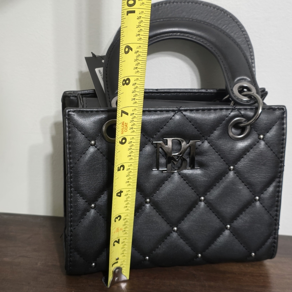 Badgley Mischka NWT Mini Black Vegan Leather Quilted Tote Bag - Picture 14 of 15